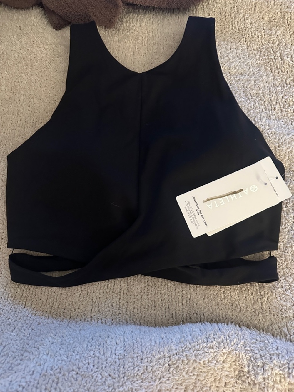 Athleta Black High-Neck Conscious crop cut out d-dd cup. NWT